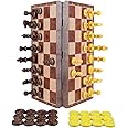 WEofferwhatYOUwant 2 in 1 Chess and Checkers Set, 32cm Magnetic Board with Wood-Effect Finish - Portable Travel Game with Folding Case