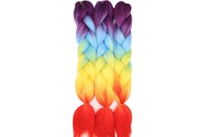 Cybelleza Przedłużki do włosów, 60 cm, sztuczne włosy, 3 szt., 60 cm, syntetyczne, kanekalon, syntetyczne, warkocze Crochet Braids Hair Extensions (fioletowe, niebieskie i żółte i pomarańczowe)