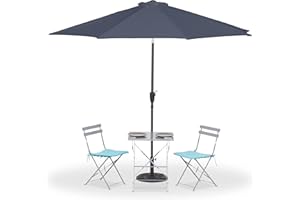 Relaxdays Sombrilla, Ø 300 cm, Plegable, con Manivela y Funda, Parasol Redondo de Jardín, Balcón, Terraza, Antracita, Hierro