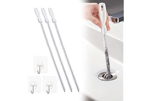 Ungfu Mall 3Pcs Sink Cleaning Brush, 45cm Drain Snake Sink Unblocker Tool Sewer Cleaning Hook with 3 Pcs Sticky Hooks Drain Unblocker Tools for Bath Plug and Sewer