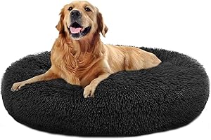 MFOX Calming Dog Bed Cat Bed Donut, Faux Fur Donut Cuddler Washable Self-Warming Pet Bed, Large Round Plush Dog Bed for Small/Medium/Large Dogs(60cm/80cm/90cm/110cm)