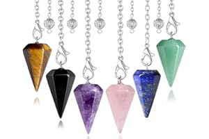 ‎XIANNVXI XIANNVXI 6pcs Pendel Set Kristalle Amethyst Stein Rosenquarz Obsidian Lapislazuli Kristall Edelsteine Energetische Pendel Esoterik Pendel mit Kette Spirituelle Reiki Zubehör