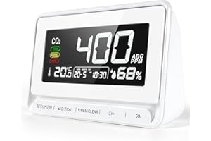 BILIPALA Medidor de CO2, Monitor de Calidad del Aire Interior, Detector de Dióxido de Carbono con Alarma, Temperatura, Humedad Relativa y Medidor de CO2, Monitor de Aire para Hogares- DM6501, Blanco