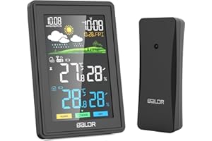 LEVIPE Wetterstation Funk mit Außensensor, Multifunktionale Funkwetterstation mit Digital Farbdisplay DCF-Funkuhr Temperatur Luftfeuchtigkeit Wettervorhersage, Batteriebetrieb und Netzbetrieb