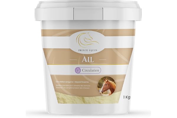 Prince EQUIN - AIL - Complément nutritionnel Cheval - Seau 1 kg - Répulsif Contre Les Insectes - Circulation Sanguine - Soutien de la Respiration - Marque Française