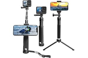 AuyKoo Bastone Selfie per Gopro,Impermeabile Treppiede in Lega Alluminio+Clip per Smartphone Adatto Monopiede per GoPro Hero 11 10 9 8 7 6 5 4 Black,SJCAM,Sony,Insta360,DJI OSMO,Xiaomi Yi,AKASO,SARGO