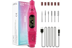 ‎KORINTIN Elektrische Nagelfeile, Maniküre Set Elektrisch Verstellbare Geschwindigkeit 18000u/Min, USB Maniküre Pediküre Set mit 6 Schaftbohrern für Nagelstudio, DIY Maniküre, Acryl, Kallus Entfernen(Rosenrot)