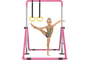 RISINGUKST Gymnastics Bar, Adjustable Height Gymnastics Bars for Home, Training Bar with Rings for Girls & Boys