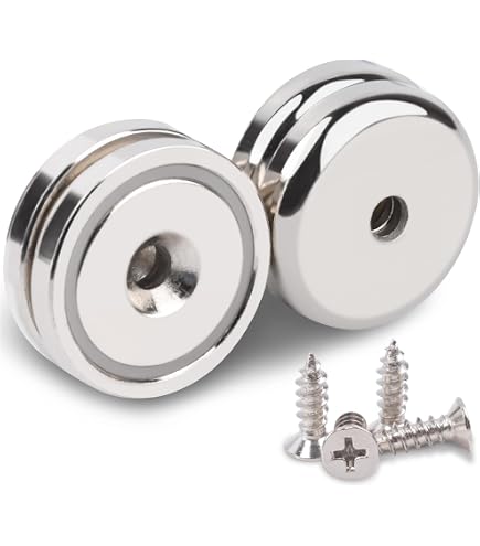 MTS Magnete 4 Pezzi Di Magneti Rotondi A Disco 31x4,6 Mm Con Foro: Forza Fino A 5 Kg, Alloggiamento Cromato, Con Foro Per Vite M3,5, Ideali Per Fissaggi