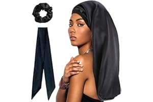 WUBAYI Long Bonnet en Satin, Bonnet de Nuit avec Large Bandeau élastique, , en Soie pour Dormir, Couvre-Chef Doux pour Dormir, Chapeau