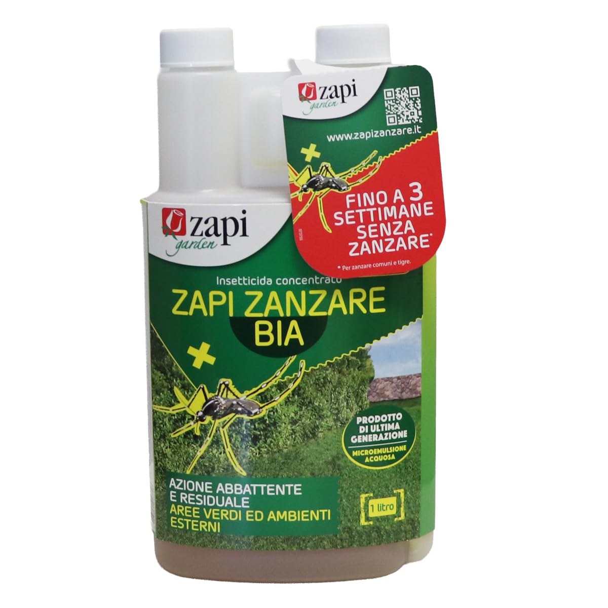 Zapi Garden Bia Verde - Insetticida per Zanzare, Fino a 3 Settimane, Antizanzare Concentrato, Esterno Giardino, 1 litro