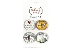 EUROSTICK Big City Mini 4 Pack Crystal Fridge Magnet Union Jack London British Manchester Bee Liverpool Birmingham Newcastle Round (Manchester Bee Mini)