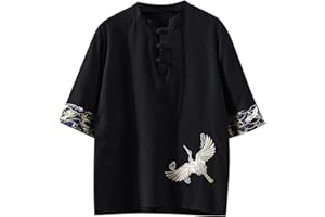 CAXNDYCING Men's T-Shirts Summer Shirts Traditional Chinese Style Shirt Kung Fu Tai Chi Training Clothing Embroidered Short Sleeve Tops for Men Traditional Chinese Tangzhuang