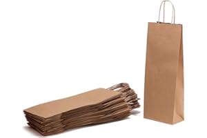 FLORIO CARTA S.P.A. Shopper per Bottiglia in Carta Kraft Avana Millerighe con Manico in Carta Ritorta, 14x9x40, Confezione da 25 unità