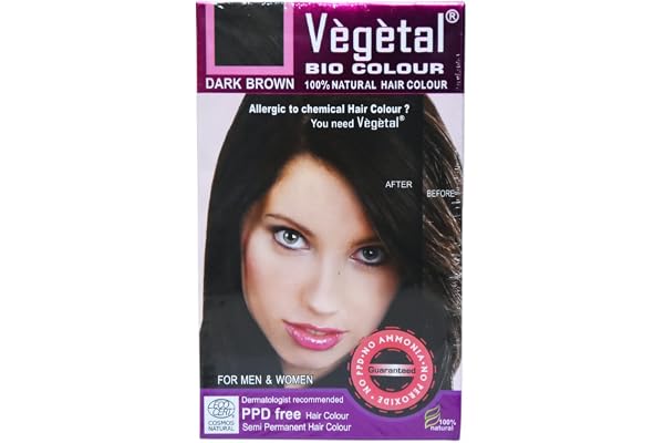 Vegetal Bio Hair Colour - Dark Brown 50g Achieve Natural, Ammonia-Free Hair Color PPD-Free, 100% Herbal Certified Organic for Men and Women UV Protection and Luster Maintenance Complete Kit