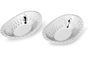 Zap Impex, set di 2 cestini per il pane in acciaio inox, forma ovale, stile moderno