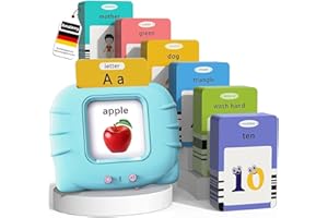 AMALEMY Talking Flash Cards for 1 2 3 4 5 6 Year Old Kids Baby Boys Girls with 224 Words British English, Interactive Preschool Early Educational Montessori Sensory Toys Games Gift for Kids Toddlers