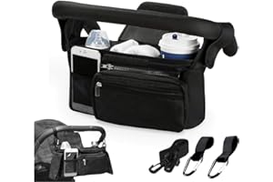HOTMNTY Bolsos Organizador Carro, Bolso Silla Paseo Bebé, Multifuncional Organizador Carrito Bebé, Maletas de Cochecitos con Sujetavasos Portavasos Aislados, Correa Hombro, Espacio de Almacenamiento Grande