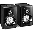 Fenton SHF404B Compact Hi-Fi Bookshelf Speakers with Wireless Bluetooth Black Finish 2-Way 4" Pair Home Stereo Built-In Amplifier USB Music System