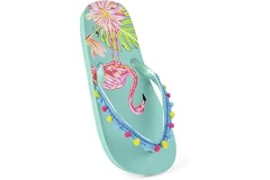 DINZIO Girls Kids Flamingo Flip Flops with Pom Pom