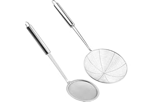 volumoon 2 Piezas Espumadera Araña de Acero Inoxidable, Colador de Alimentos para Cocina, Fina Espumadera, Fina Coladores, Tamiz de Cocina para Freír Pastas Espaguetis y Fideos