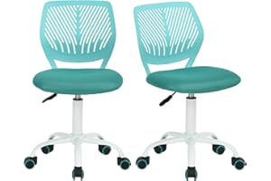 Homy Casa Zestaw 2 turkusowych krzeseł biurkowych, regulowane obrotowe krzesło biurowe, materiałowe, ergonomiczne krzesło do zadań bez podłokietnika, turkusowe