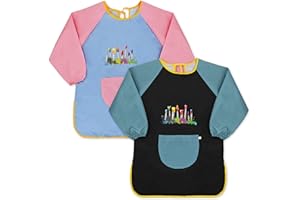 fanksoow Kinder Malschürze Wasserdicht - Malkittel mit Langen Ärmeln & Taschen, Mädchen/Jungen 6-12 Jahre, ideal für Schule, Kunst & Basteln