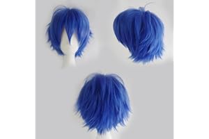 S-NOILITE Pelucas completas de cola de pelo rizado Cosplay de 30 CM Peluca corta Mujeres Hombres Peluca Unisex Fiesta de disfraces de Halloween Wig Azul oscuro