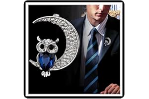 DISHOWME Broszka z kryształowym księżycem i sową, stras, broszka z półksiężycem dla kobiet i mężczyzn