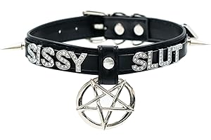 ADEMISHIA Black Pentagram Choker Collar For Women, Punk Gothic Vagen Leather Collar With Name Letters Adjustable Spiked Necklace