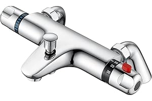 Thermostatic Bath Shower Mixer Tap ZAMERY Deck Mounted Thermostatic Bath Tub Taps Solid Brass Thermostatic Bathtub Shower Mixer Bar Valve Thermostatic Bath Mixer Taps with 38°C Safety Anti-Scald