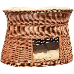 2-22-1 GalaDis Große Katzenhöhle XXL (75 x 55 x 53 cm) aus Weide mit zwei Kissen / Katzenkorb / Katzenbett für eine oder zwei Katzen / Katzenturm / Katzenbett / auch f. Maine Coon & Co.