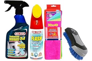 YESHI Ma-fra Kit Trattamento Auto Interno ed Esterno : Trattamento Tessuti 3in1- Flash Pulitore per Interni Auto - 7 Panni Microfibra 30x40 cm - Spazzola Sedili e Moquette