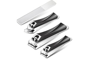 CGBE Coupe Ongle Professionnel avec Attrape, Coupe Ongles en Acier Inoxydable, Coupe-Ongle avec Lame Courbé/Inclinée, Pince à Ongle Tranchant et Lime à Ongle pour Homme et Femmme, 4Pcs