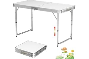 Lucn Klappbarer Campingtisch, tragbar, faltbar, Pop-Up-Picknick-Tische für den Innen- und Außenbereich, Balkon, Markt, Küche, Arbeitstisch, 3 Höhen 70/62/55 cm, Tischplattengröße: 120 x 60 cm
