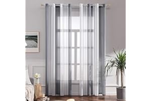 MIULEE Gardinen Gestreift Transparent mit Ösen, Voile Vorhänge Wohnzimmer Modern 2er Set, Vorhang Schlafzimmer Transparent mit Grau Weiss Gestreift Muster, Vorhang Halbtransparent Streifen 140X185 cm