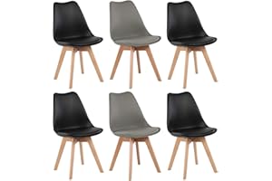 EGGREE Set di 6 Pranzo/Ufficio Sedia con Gambe in Faggio Massiccio, Sedie Senza Braccia Imbottita di Design per Il Massimo Comfort, 2 Grigio + 4 Nero