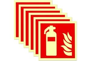 HFDONGL 6 Stück Schild Feuerlöscher 15 x 15 cm PVC Nachleuchtend Selbstklebende Brandschutzschild Feuerlöscher Aufkleber Sicherheitsmarkierung Brandschutzzeichen Nach ISO für Haus Büro Baustelle und Auto