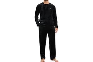 The Essentials Wardrobe Mens Fleece Pyjama Set Heavy Fleece Cosy Long Sleeve T-Shirt & Bottom Pants Sleepwear Loungewear Nightwear for Men Soft Top & Trousers Size S-XL