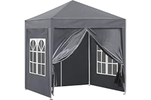 CLIPOP Tonnelle de Jardin 3 x 3 m Tente Pavillon avec 4 Panneaux latéraux et Sac de Transport, Protection du Soleil UV 50+ Tonnelle Pliante pour Mariage, Camping, Plage