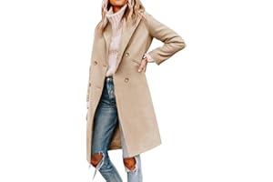 Cicy Bell Womens Notched Lapel Collar Double Breasted Pea Coat Winter Wool Blend Over Coats Long Jackets
