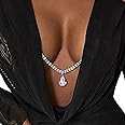 Riymusry Rhinestone Bra Body Chain Jewelry Crystal Waterdrop Tassel Nipple Chain Rhinestone Non Piercing Nipple Jewelry Sexy Lingerie Chest Body Accessories Jewelry for Women (Silver)