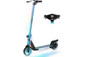 RCB R12 Patinete Eléctrico Niños para 6-12 años, hasta 15 km/h y 10 km, 6.5" Plegable Patinete Eléctrico,Luces de Arco Iris, Dos Tipos Frenos, Pantalla LED, Regalos para Niños