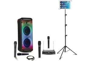 MOOVING LIGHT & SOUND - Pack Enceinte 600W Karaoke sans Fil Bluetooth USB Mooving ELECTRO-SOUND600 4 micros - Support Tablette SMM20 - Soirée Anniversaire