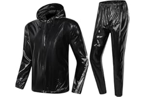 MulYeeh Weight Loss Sweat Suit Tear Resistant Heavy Duty Full Zip Sauna Suit Fitness Training Gym Top Pants with Hood for Men Women