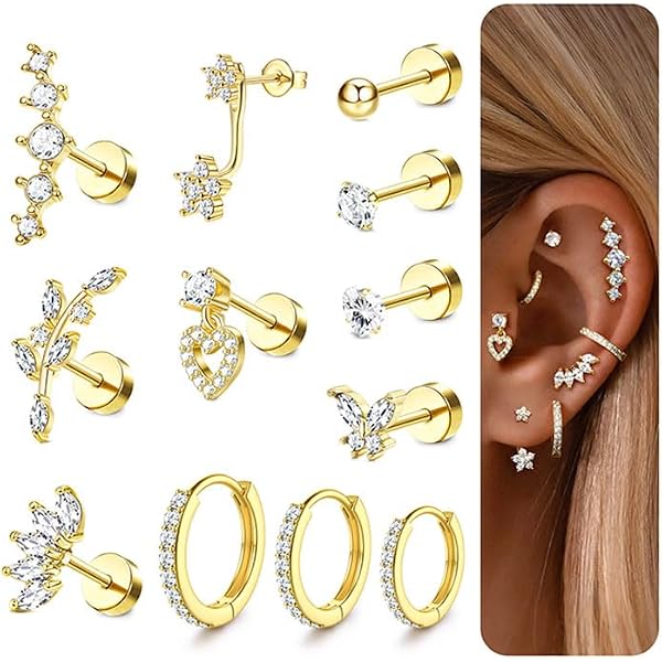 Boucles D'oreilles En Acier Inoxydable Avec Zircone - Lot De 12 Paires - Hypoallergénique - Pour Hommes Et Femmes - Styles Unisexe - 12