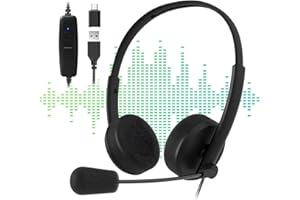 VENKER EL USB Headsets with Microphone, 3.55mm USB/USB C Headset, Noise Cancelling Office Headset for PC, Laptop, Multi-Use USB Earphone for Call Center, Skype Webinar Office Business