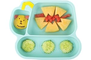 NOHLERLIFE Piastra di aspirazione in silicone per i più piccoli, per l'addestramento di auto alimentazione, piatto diviso e ciotola per bambini e bambini