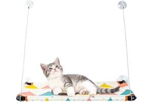 EASY JOY Hamaca Ventana de Gato, Cama con Asiento de Ventana para Gatos con Ventosas de Botón, Asiento de Descanso para Gatos para Tomar el Sol, Ahorre Espacio Fácil de Instalar (Multicolor, 25KG)