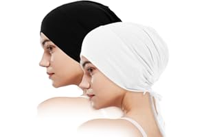 MIVAIUN 2 Stück Frauen Undercap Hijab Verstellbarer Hijab Mütze Muslimischen Kopftuch Bindeverschluss Hinten Einfarbiger Hijab Hijab Kappen Atmungsaktive Hijab Elastisches Hijab